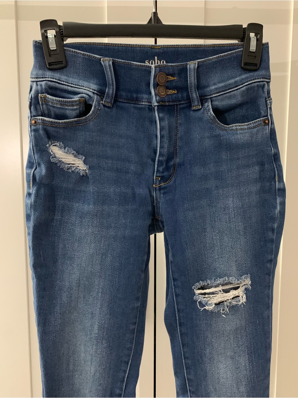 Soho Skinny Ripped Dark Blue Stretch High Waist Curving Legging Jean